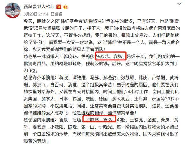 袁弘张歆艺发文求助 为武汉医护人员捐款助力